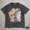 Three Cats Retro Moon Vintage Cat Moonmeme Cat Lovers Cat Tee Oversized Washed Tee Weird Meme (1)