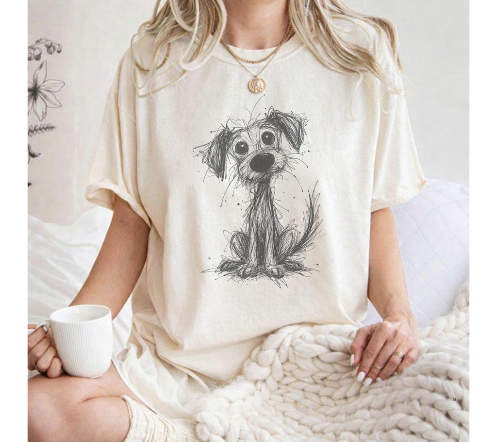 Comfort Colors Puppy Doodle Scribble Dog Sketch Tee Line Art Dog Dog Lover (1)