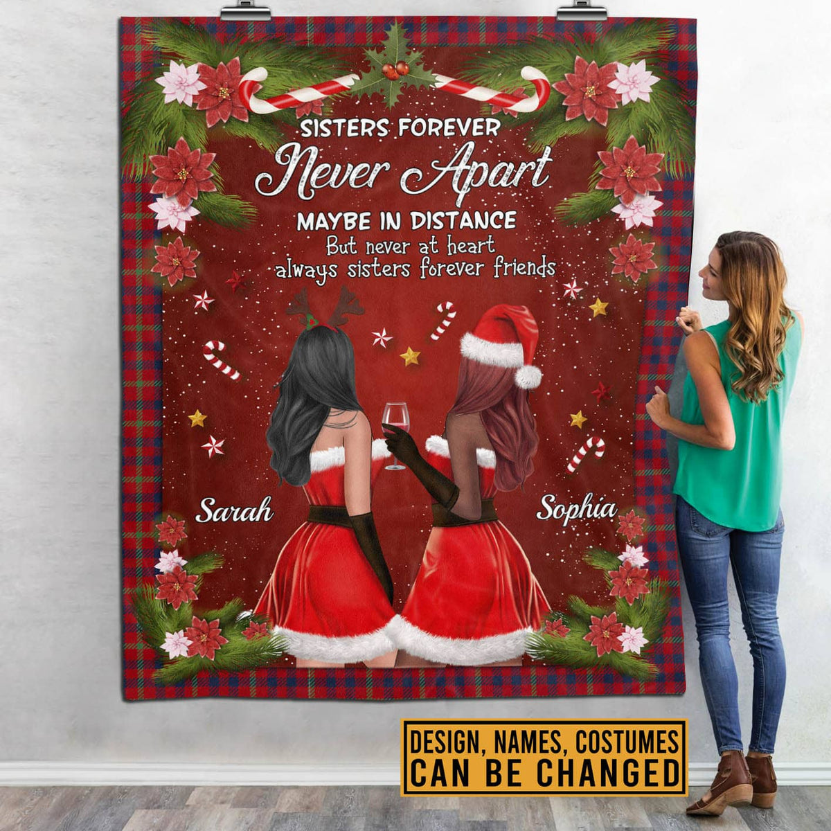 Personalized Best Friends Sisters Forever Never Apart Blanket – Custom Girls Bestie BFF Christmas Blanket