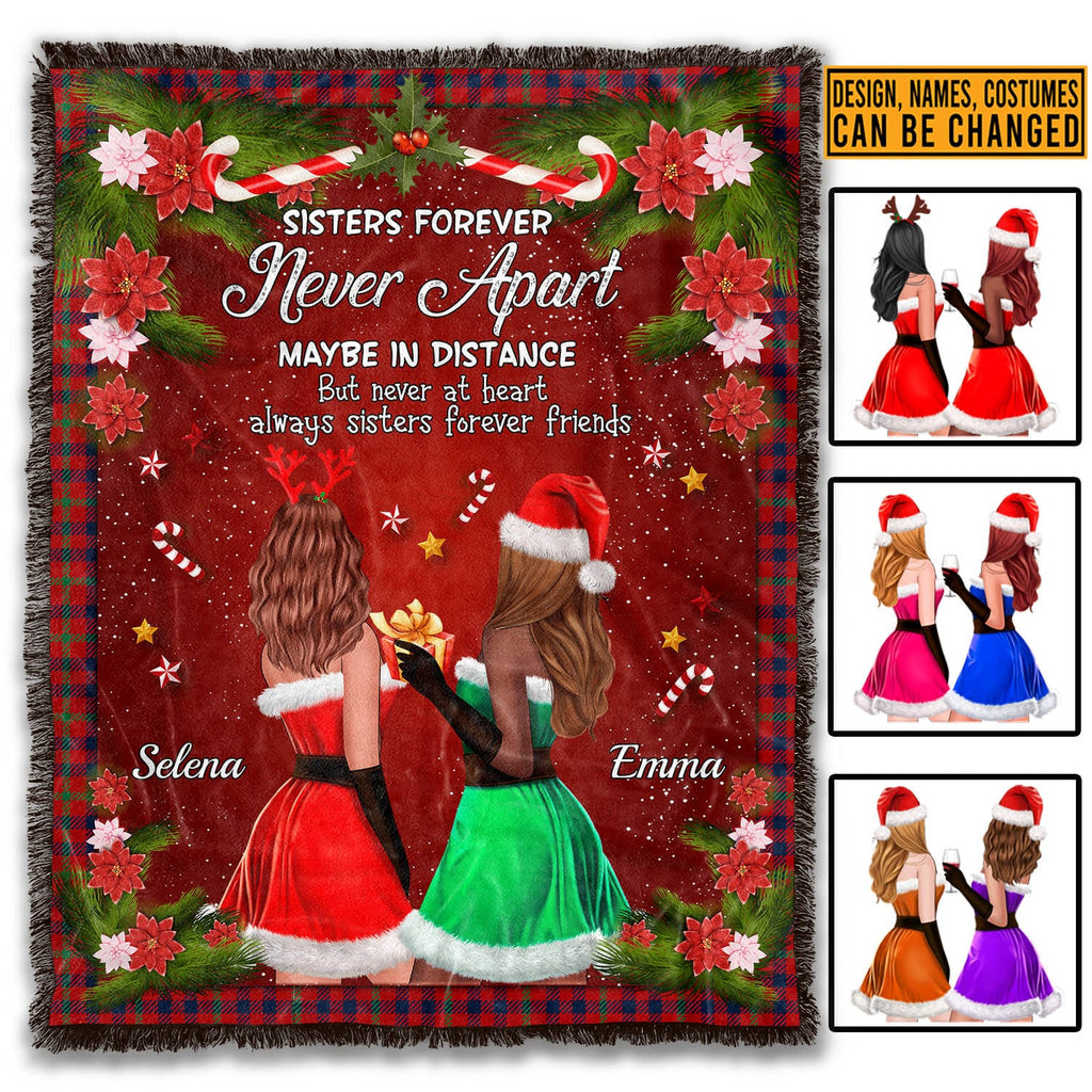 Personalized Best Friends Sisters Forever Never Apart Blanket – Custom Girls Bestie BFF Christmas Blanket