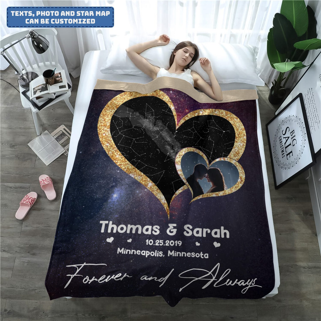 Personalized Couple Name Star Map Forever and Always Fleece Blanket – Mink Sherpa Blanket – Woven Blanket – Blankets for The Closest One to Your Heart