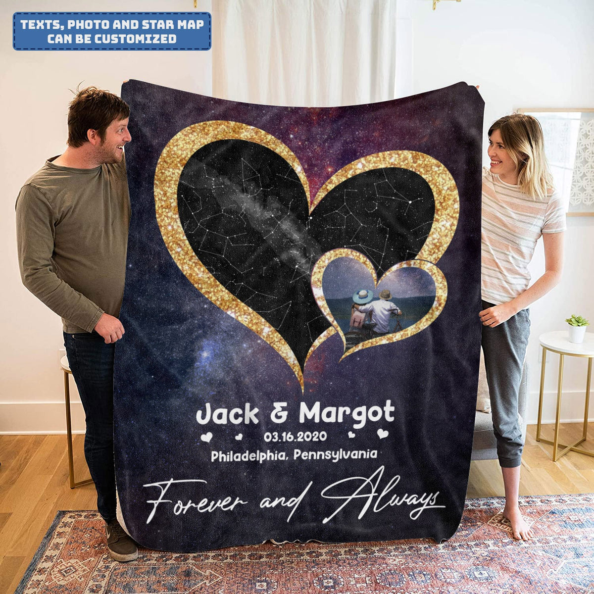 Personalized Couple Name Star Map Forever and Always Fleece Blanket – Mink Sherpa Blanket – Woven Blanket – Blankets for The Closest One to Your Heart