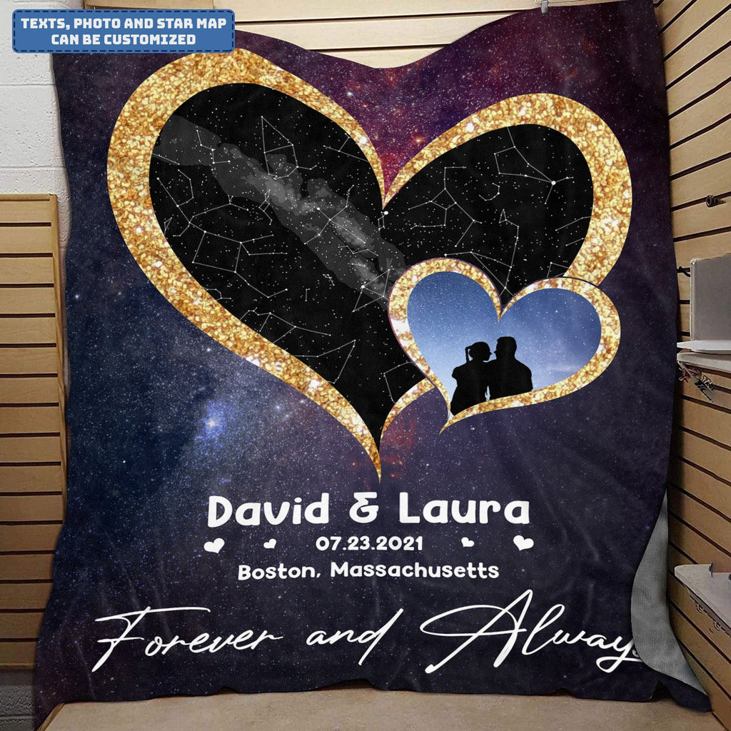 Personalized Couple Name Star Map Forever and Always Fleece Blanket – Mink Sherpa Blanket – Woven Blanket – Blankets for The Closest One to Your Heart