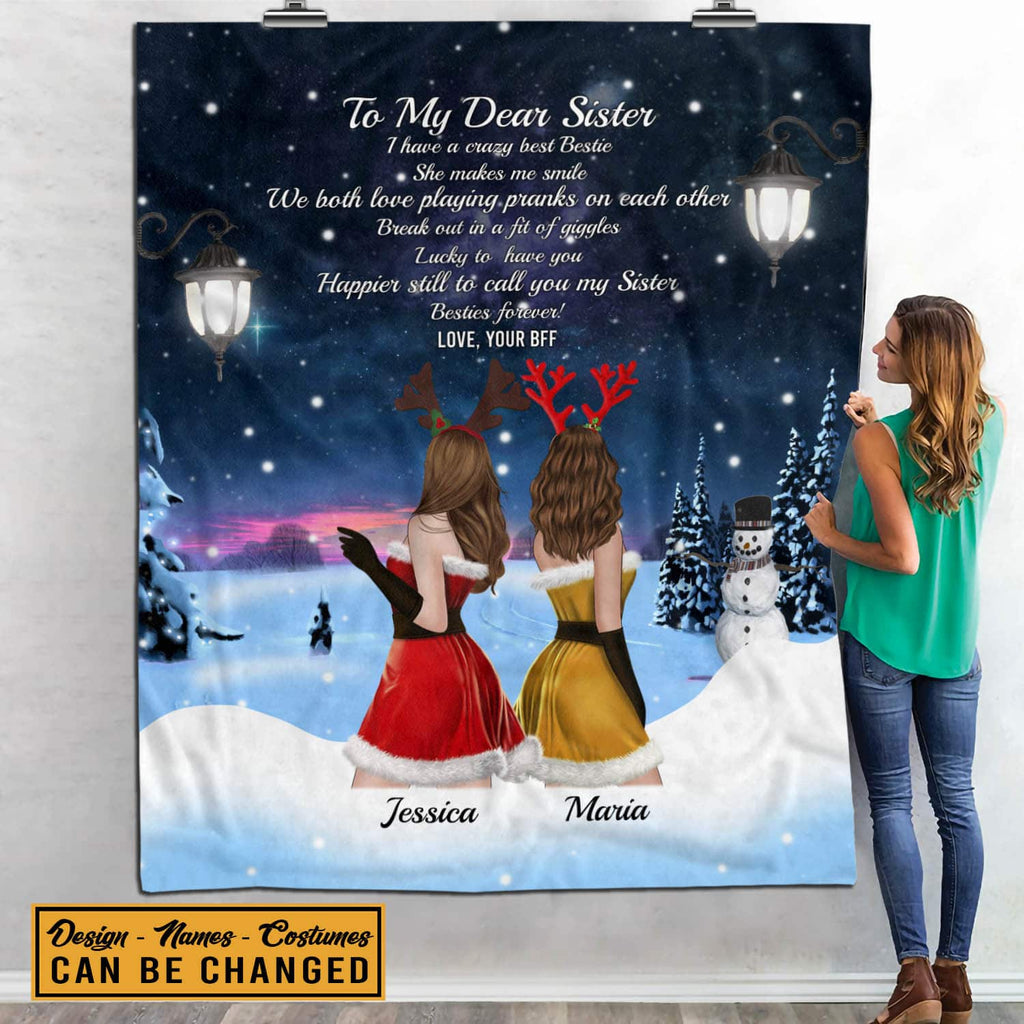 Personalized To My Dear Sister Christmas Blanket – Custom Best Friends Besties BFF Christmas Gifts