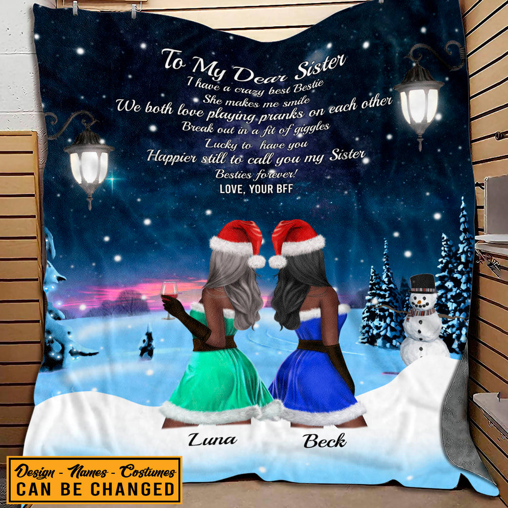 Personalized To My Dear Sister Christmas Blanket – Custom Best Friends Besties BFF Christmas Gifts