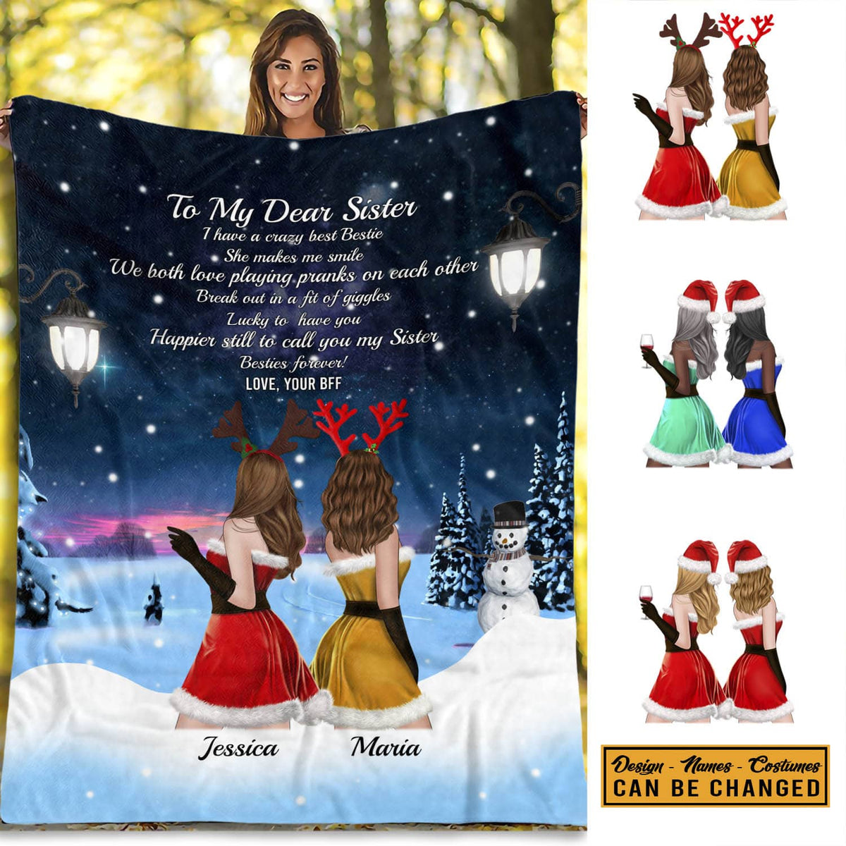 Personalized To My Dear Sister Christmas Blanket – Custom Best Friends Besties BFF Christmas Gifts