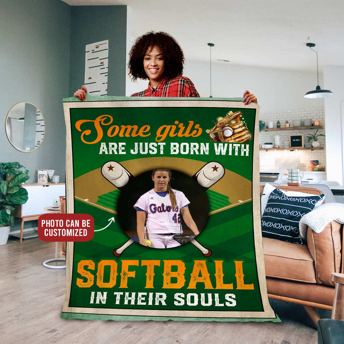 Personalized Some Girls Are Just Born with Softball in Their Souls – Custom Photo Fleece Blanket – Mink Sherpa Blanket