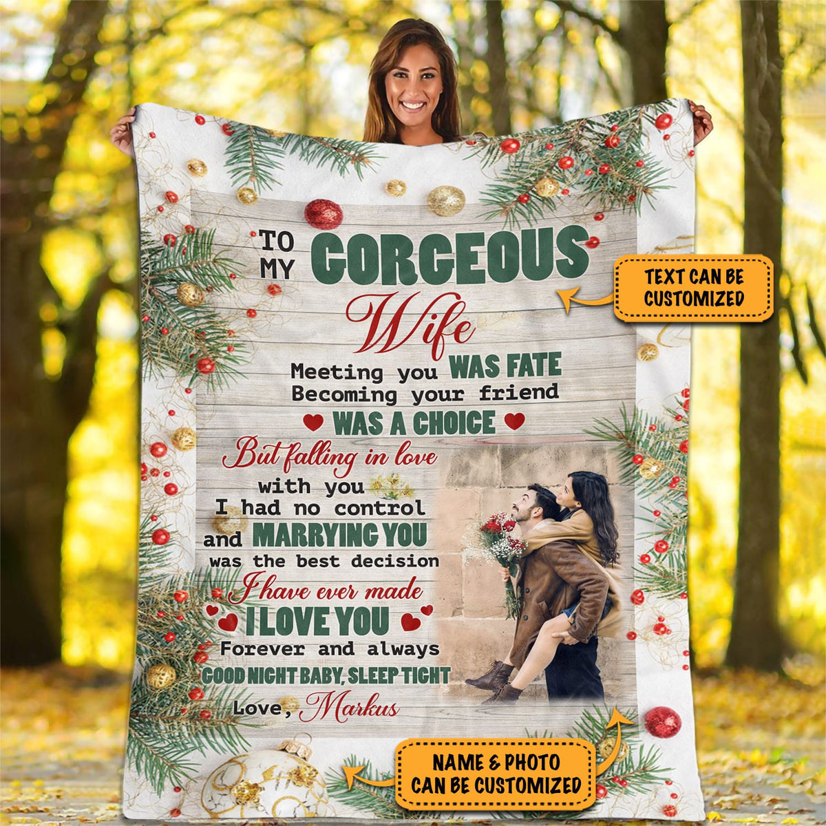 Custom Photo Blanket to My Gorgeous Wife Husband Christmas Gift Fleece Blanket – Mink Blanket – Woven Blanket