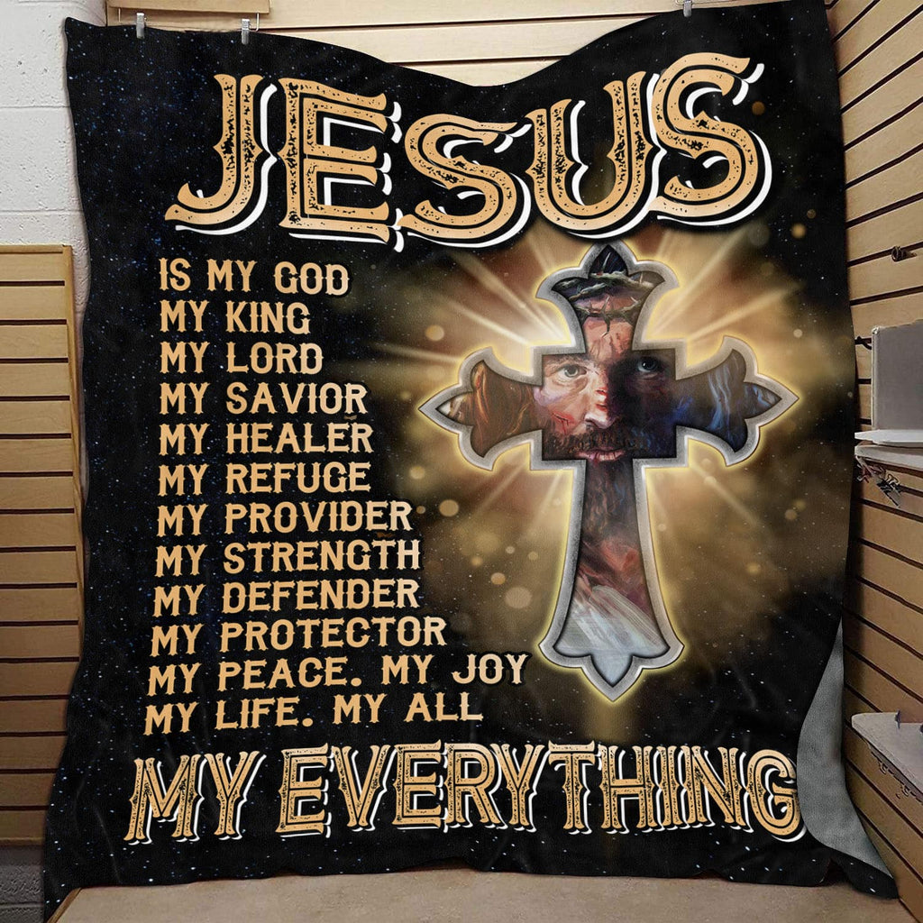 Jesus Is My God My King My Lord My Everything Christian Cross Fleece Blanket – Religious Mink Sherpa Blanket