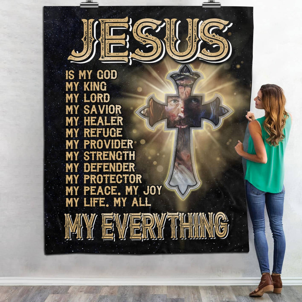 Jesus Is My God My King My Lord My Everything Christian Cross Fleece Blanket – Religious Mink Sherpa Blanket