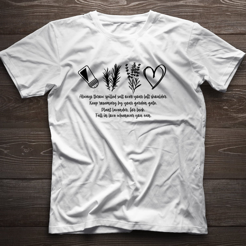 Always Throw Spilled Salt Over Your Left Shoulder T-Shirt – Funny Practical Magic Quote Shirt