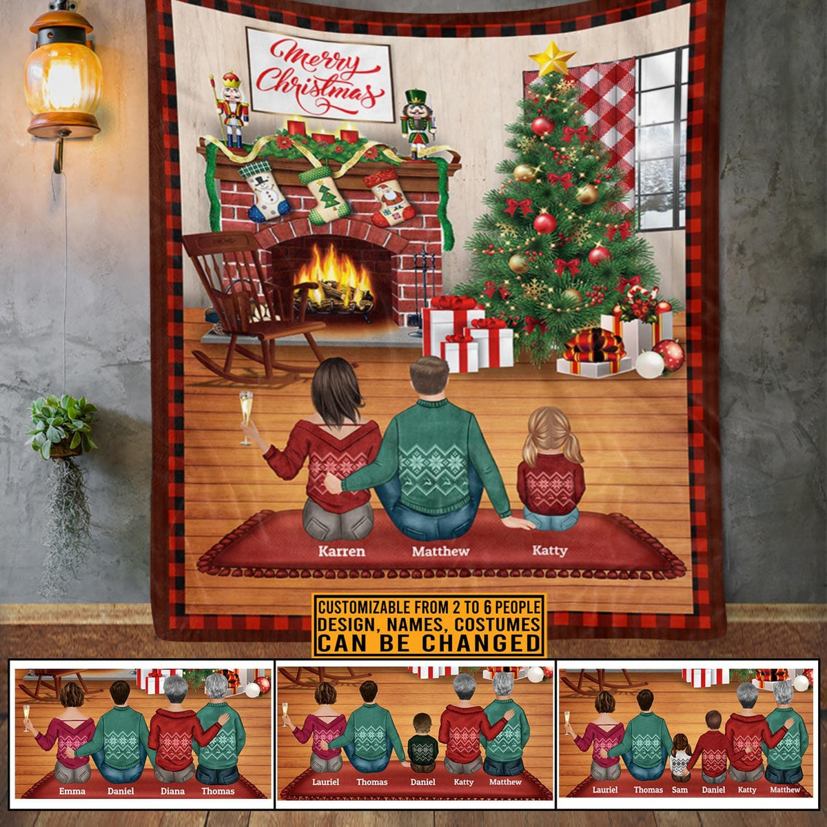 Personalized Family Merry Christmas Fleece Blanket – Sherpa Blanket – Custom Family Christmas Blanket Gifts
