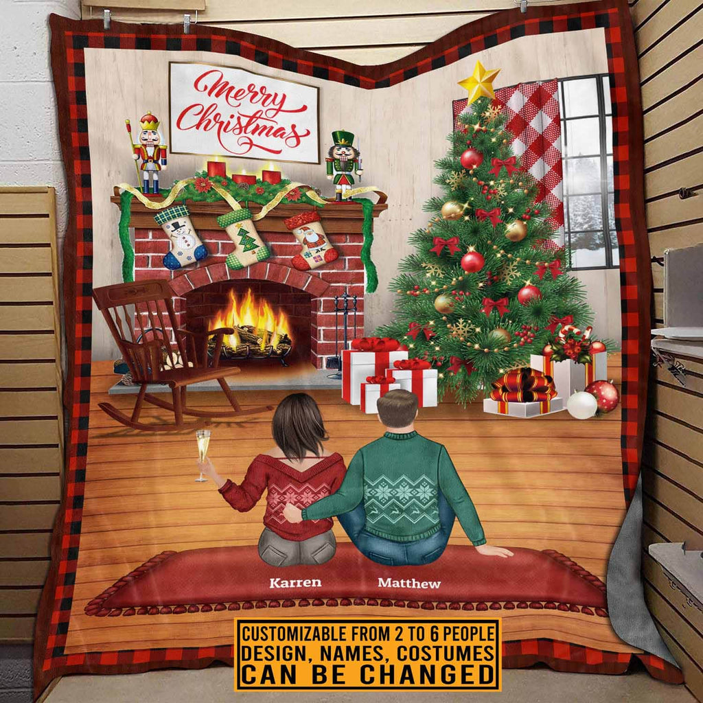 Personalized Family Merry Christmas Fleece Blanket – Sherpa Blanket – Custom Family Christmas Blanket Gifts