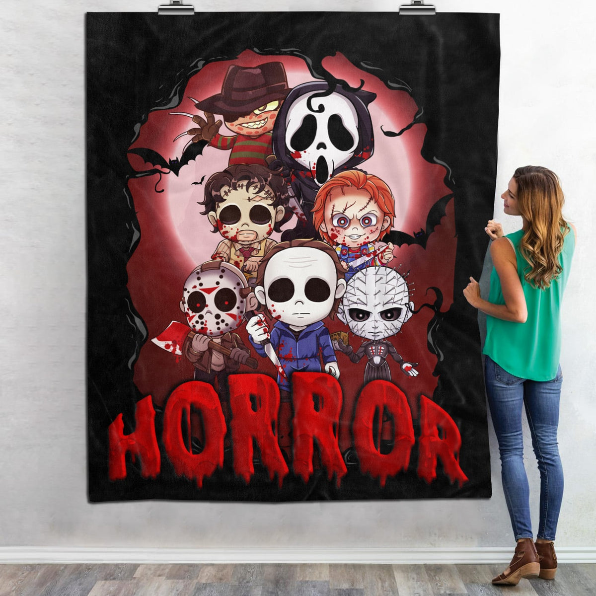 Halloween Horror Fleece Blanket – Sherpa Blanket – Woven Blanket – Horror Movie Characters Blanket