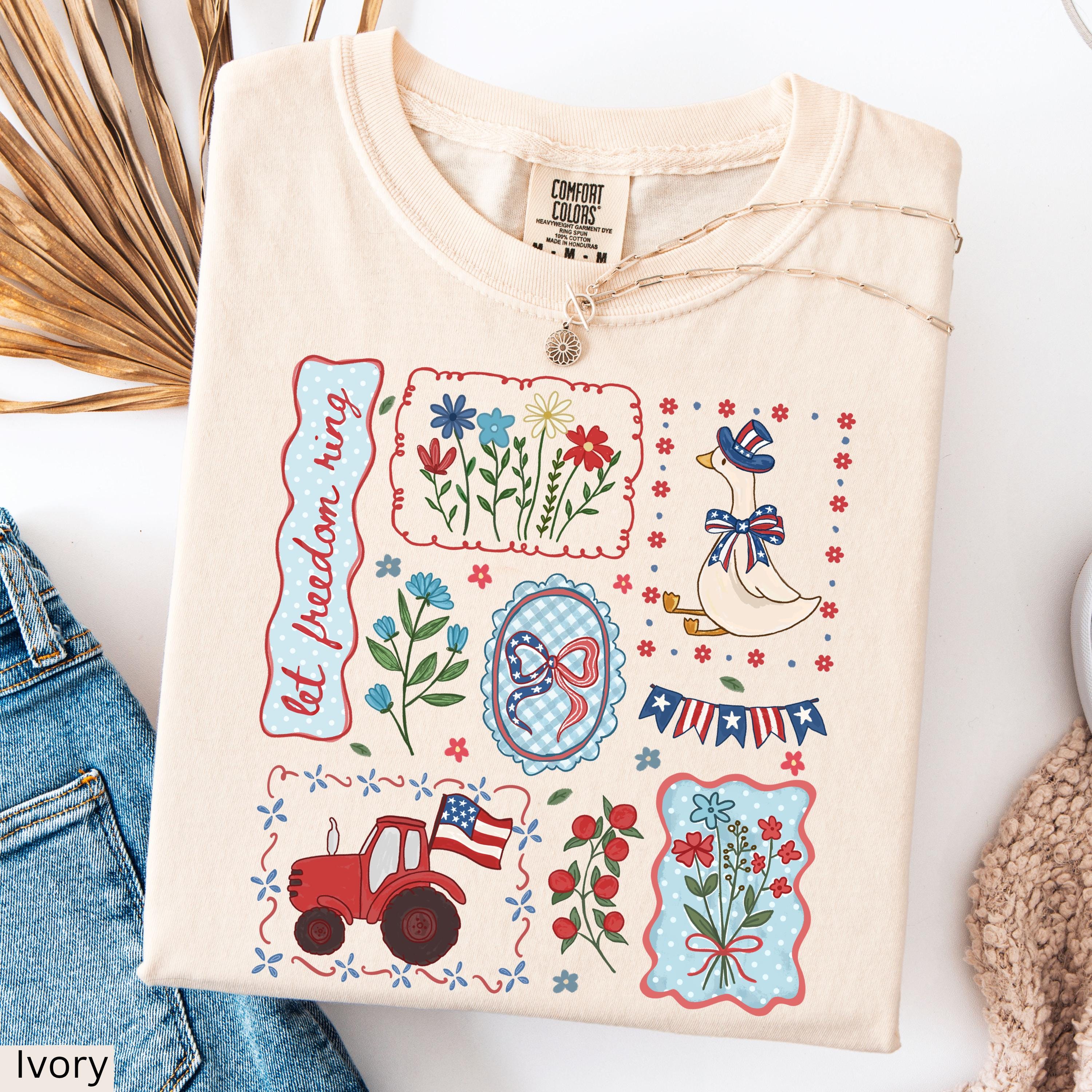 Comfort Colors Cottagecore Floral Usa Goose 4th July Tee Patriotic Goose Gardening America 250th (2)