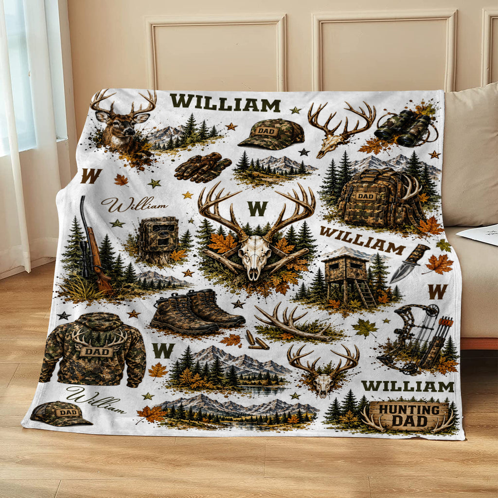 Personalized Hunting Dad Blanket, Custom Camo Deer Hunting Throw, Hunter Dad Gift, Outdoor Cabin Decor, Father’s Day Blanket, Dad Christmas Gift