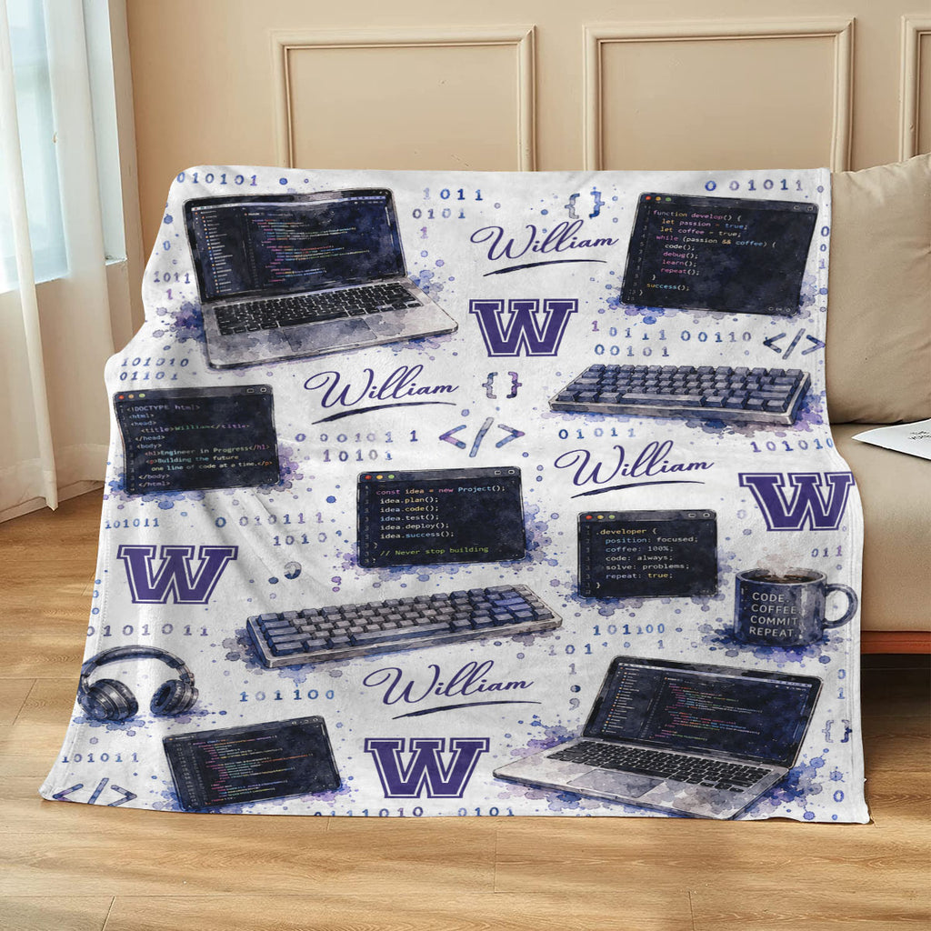 Personalized Software Engineer Blanket, Custom Programmer Gift, Coding Blanket with Name, Computer Science Gift, Developer Gift for Him