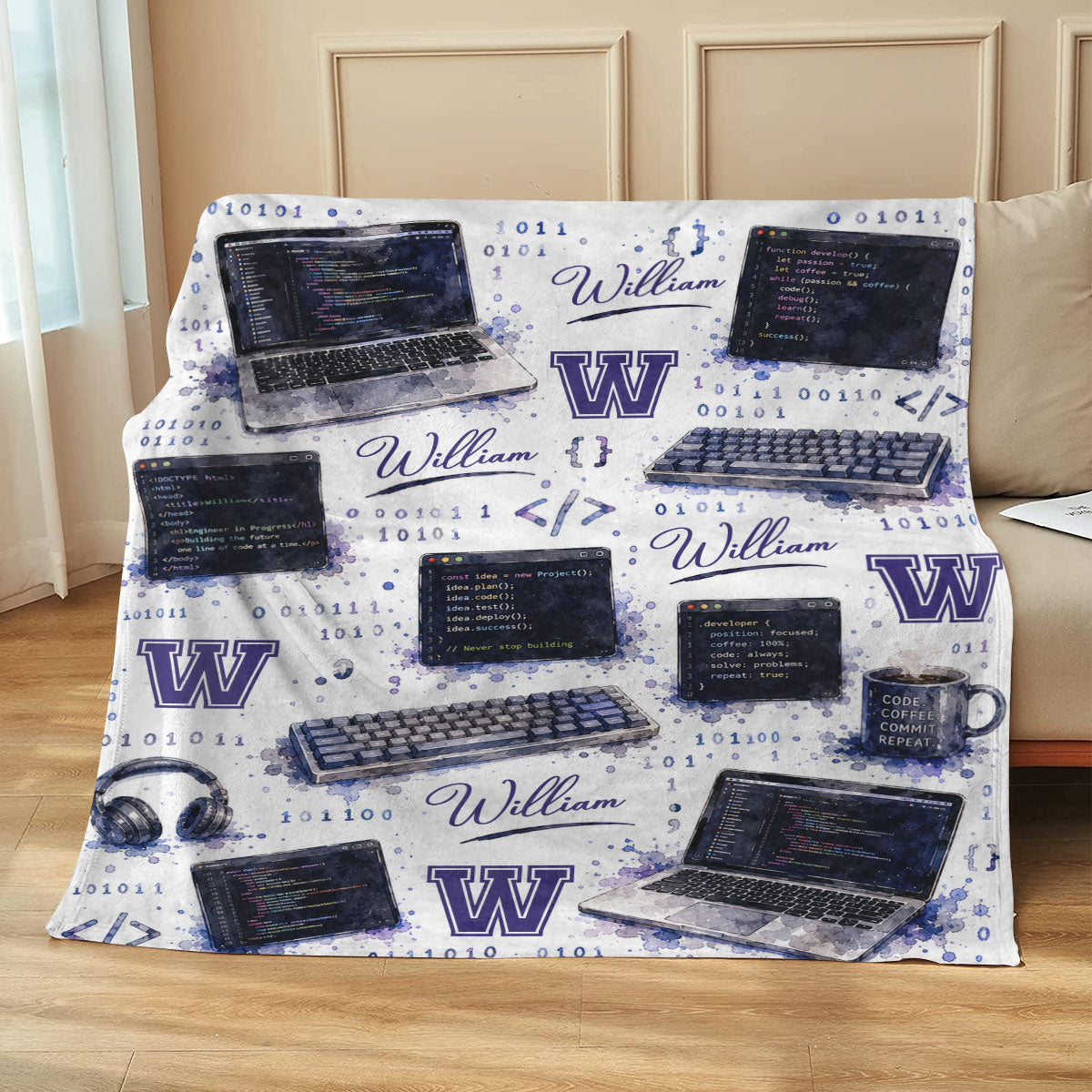 Personalized Software Engineer Blanket, Custom Programmer Gift, Coding Blanket with Name, Computer Science Gift, Developer Gift for Him