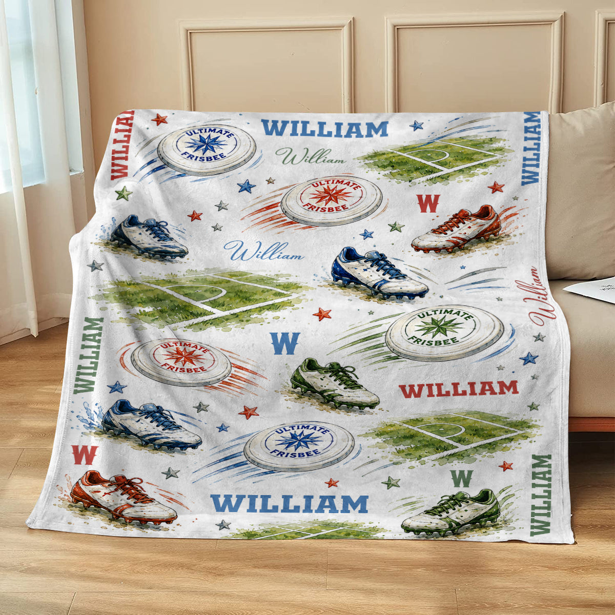 Personalized Ultimate Frisbee Blanket, Custom Name Disc Golf Player Blanket, Flying Disc Sports Throw, Gift for Ultimate Frisbee Player