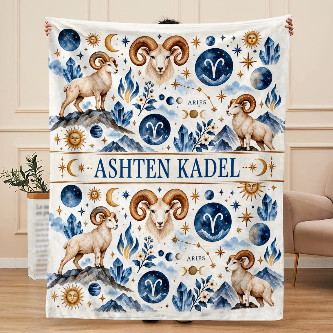 Personalized Aries Zodiac Blanket, Aries Baby Blanket, Custom Zodiac Baby Gift, Aries Gift for Baby, Nursery Blanket
