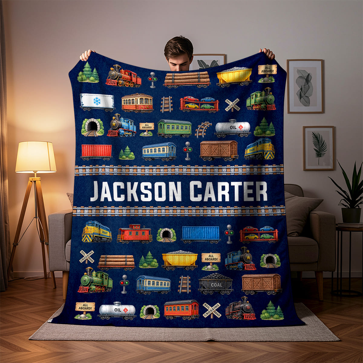 Personalized Train Blanket for Boys, Train Baby Gift, Custom Locomotive Blanket, Train Nursery Decor, Toddler Gift
