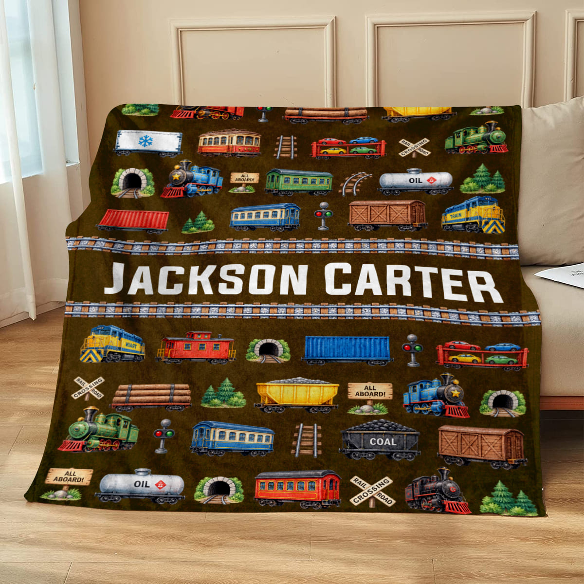 Personalized Train Blanket for Boys, Train Baby Gift, Custom Locomotive Blanket, Train Nursery Decor, Toddler Gift