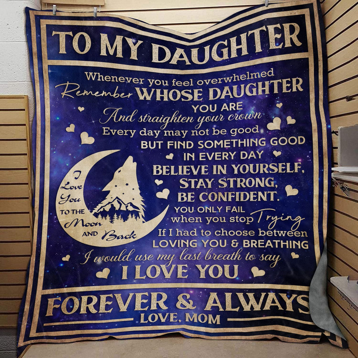 Wolf From Mom To My Daughter I Love You To The Moon And Back Fleece Blanket – Mink Sherpa Blanket