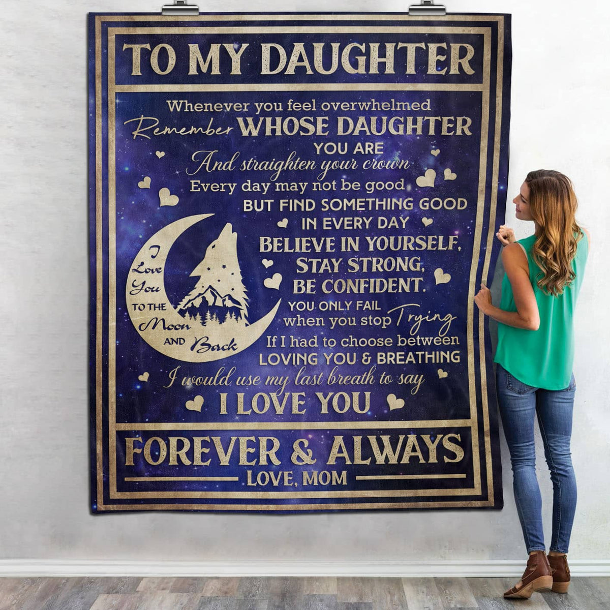 Wolf From Mom To My Daughter I Love You To The Moon And Back Fleece Blanket – Mink Sherpa Blanket