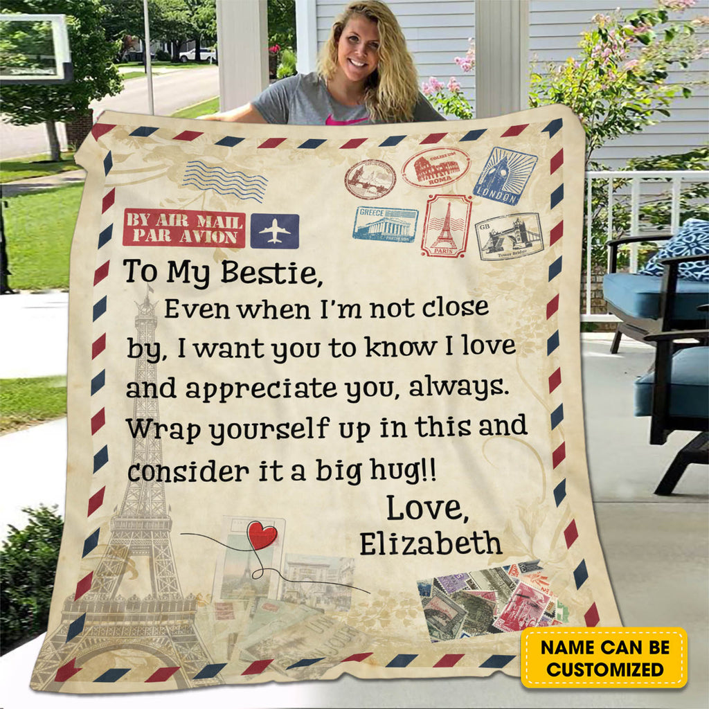 Airmail To My Bestie Letter Personalized Best Friends Fleece Blanket – Custom Name BFF Gifts Mink Blanket