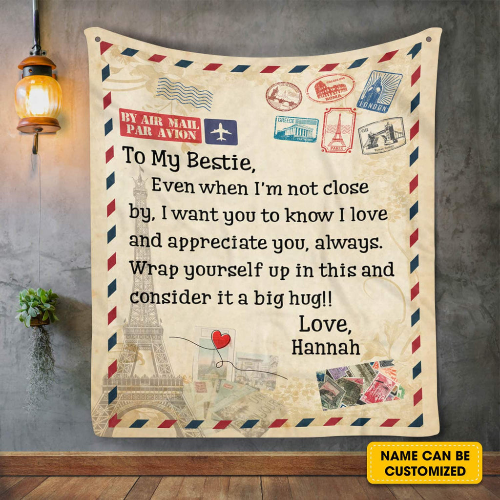 Airmail To My Bestie Letter Personalized Best Friends Fleece Blanket – Custom Name BFF Gifts Mink Blanket