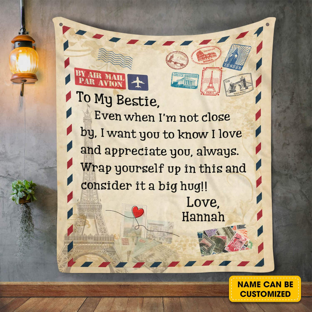 Airmail To My Bestie Letter Personalized Best Friends Fleece Blanket – Custom Name BFF Gifts Mink Blanket