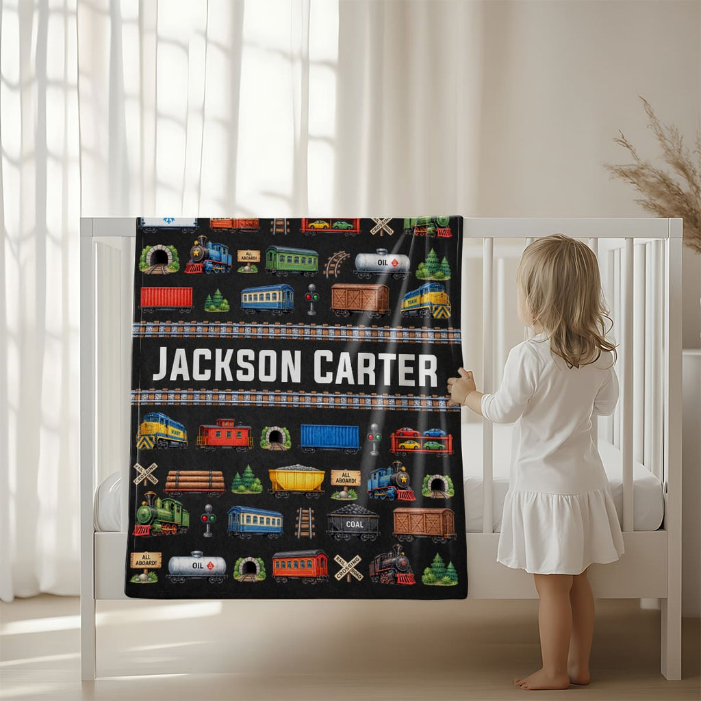 Personalized Train Blanket for Boys, Train Baby Gift, Custom Locomotive Blanket, Train Nursery Decor, Toddler Gift