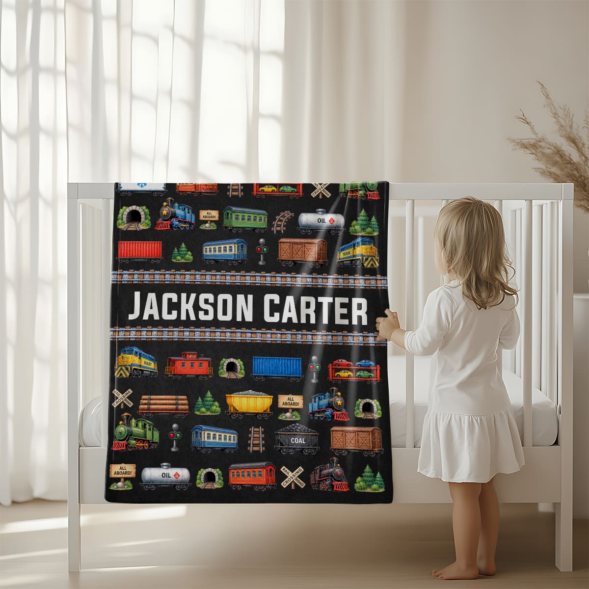 Personalized Train Blanket for Boys, Train Baby Gift, Custom Locomotive Blanket, Train Nursery Decor, Toddler Gift