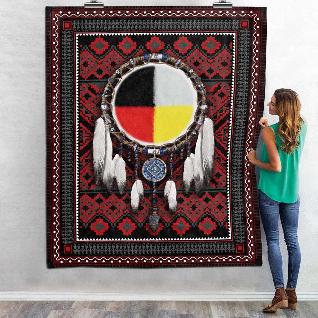 Native American Indian Dreamcatcher Tribe Fleece Blanket – Indigenous Tribal Mink Sherpa Blanket