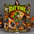 Rat Fink Retro Hot Rod Monster Spooky Halloween Graveyard Cozy Fleece Blanket