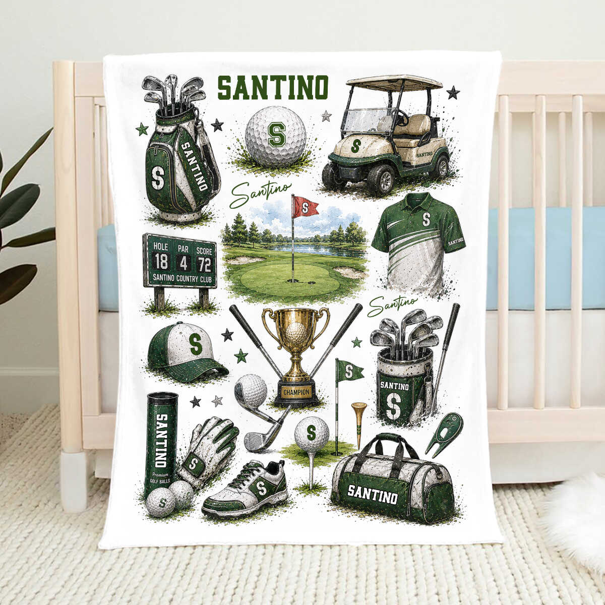 Custom Golf Blanket, Golfer Gift, Custom Golf Cart Blanket for Boy, Golf Course Nursery Decor, Kids Toddler Blanket