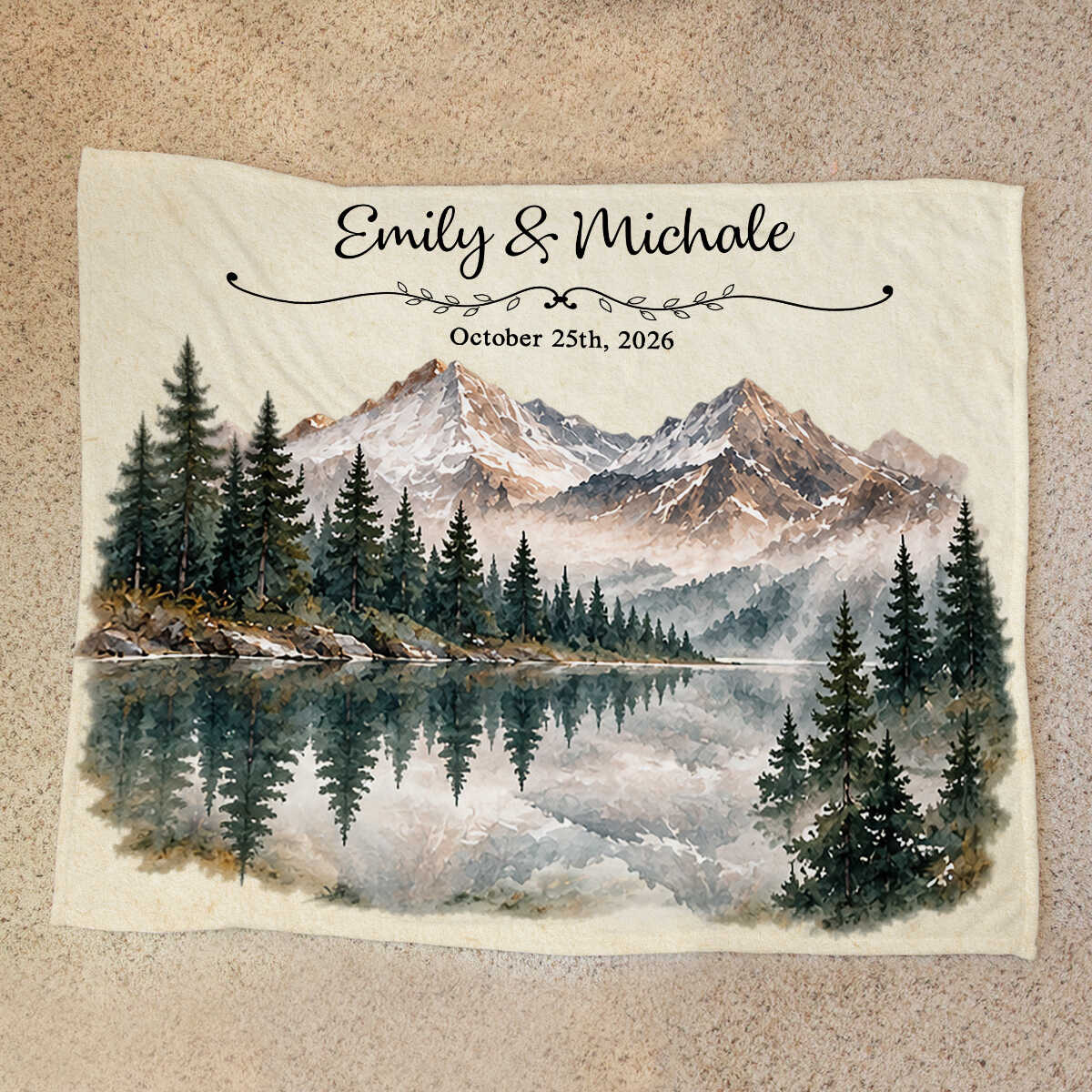 Personalized Couple Mountain Blanket, Custom Couple Name Throw, Scenic Mountain Landscape Blanket, Wedding Gift For Couple, Anniversary Gift