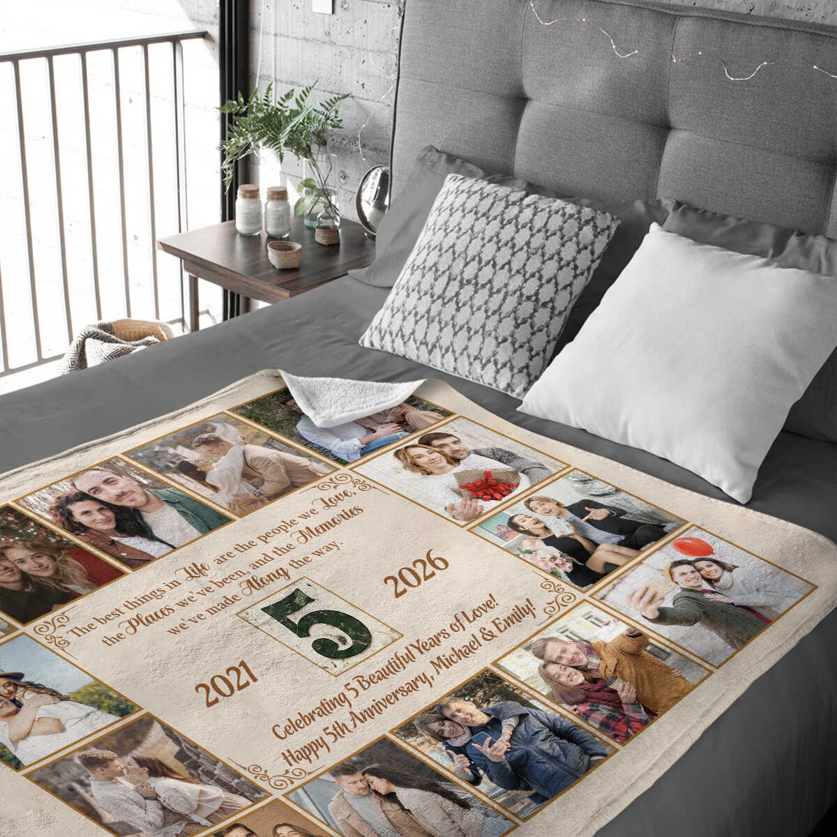 5th Anniversary Photo Blanket, Personalized Anniversary Gift, 5 Years of Marriage Couple Blanket, Custom Wedding Anniversary Keepsake