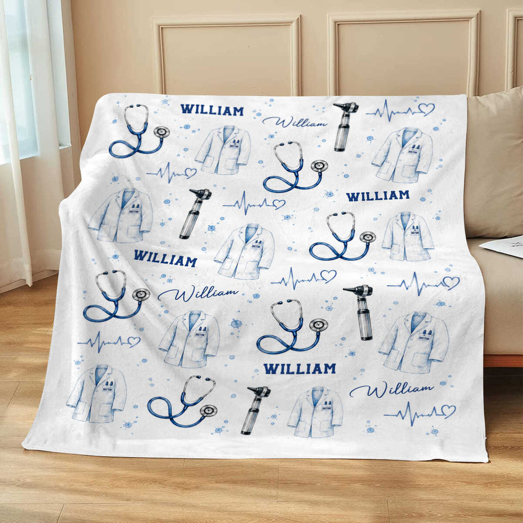 Personalized Doctor Blanket, Custom Medical Student Gift, Doctor Graduation Gift, Stethoscope Fleece Throw, Future Doctor MD Gift