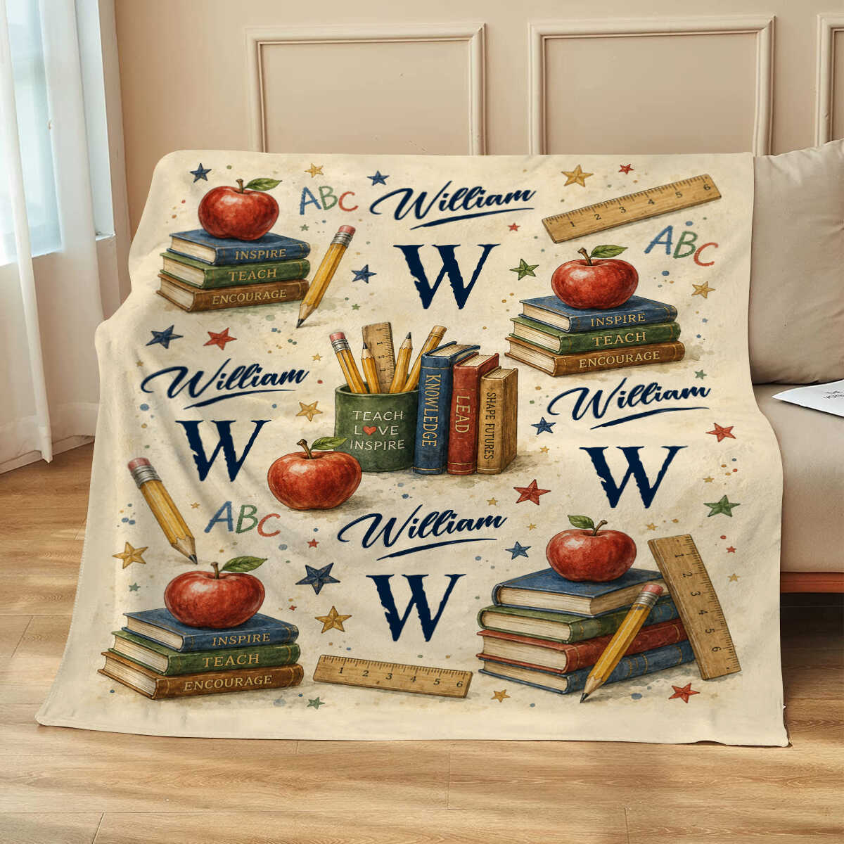Personalized Teacher Blanket, Custom Teacher Appreciation Gift, End of Year Teacher Gift, Teacher Name Throw Blanket, Back to School