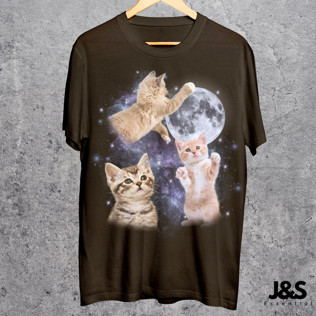 Three Cats Retro Moon Vintage Cat Moonmeme Cat Lovers Cat Tee Oversized Washed Tee Weird Meme (3)