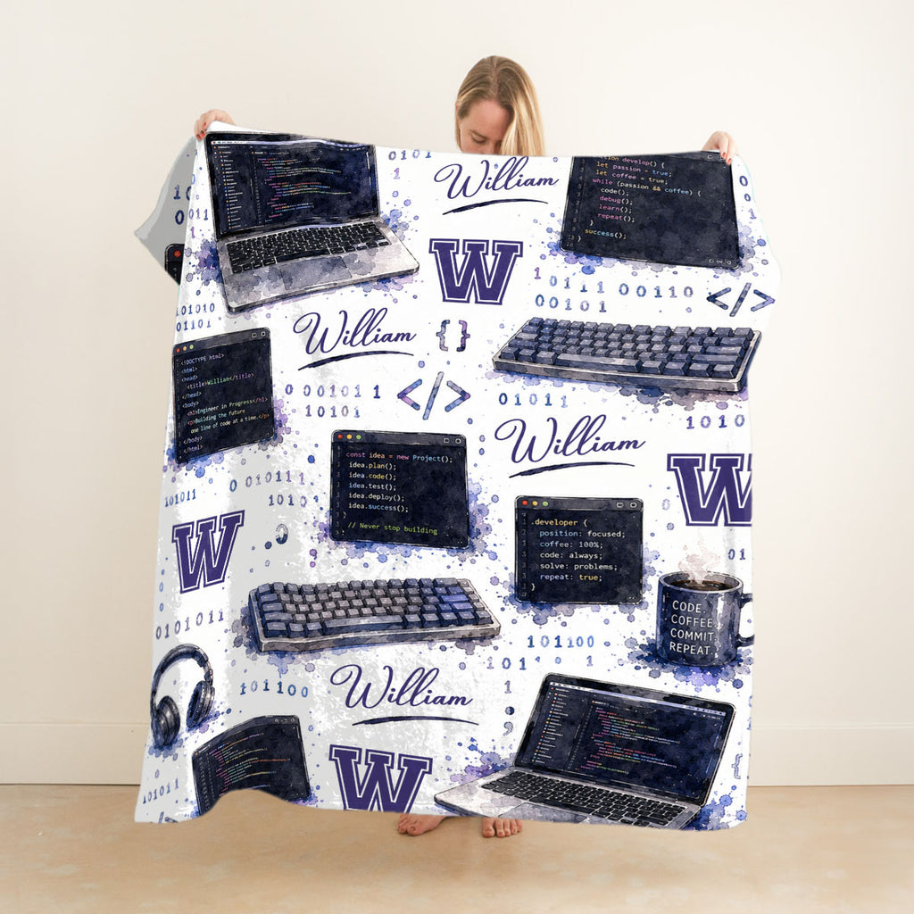 Personalized Software Engineer Blanket, Custom Programmer Gift, Coding Blanket with Name, Computer Science Gift, Developer Gift for Him