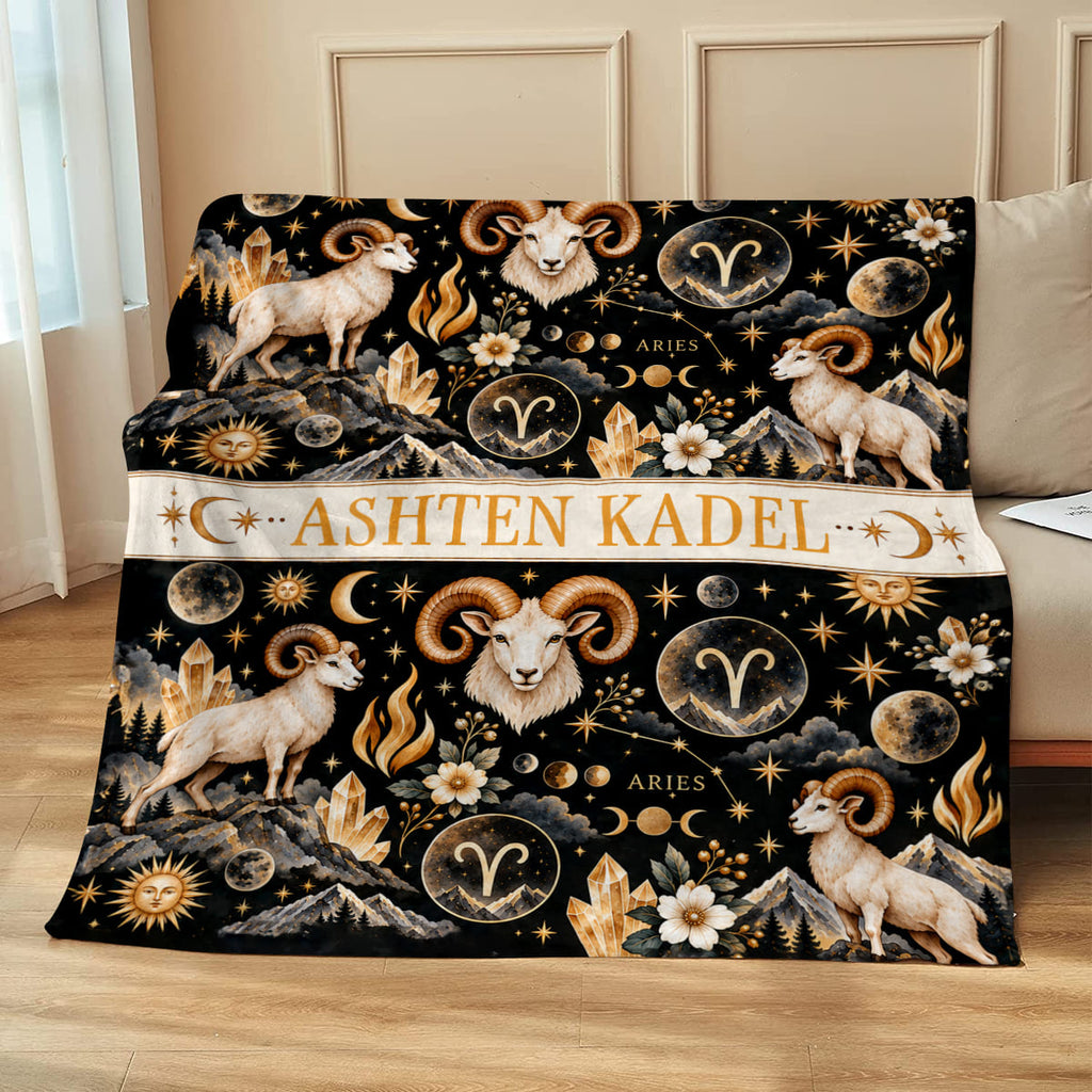 Personalized Aries Zodiac Blanket, Aries Baby Blanket, Custom Zodiac Baby Gift, Aries Gift for Baby, Nursery Blanket