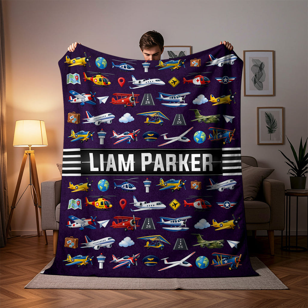 Personalized Airplane Blanket for Boys, Aviation Baby Gift, Custom Airplane Baby Blanket, Airplane Nursery Decor, Toddler Gift