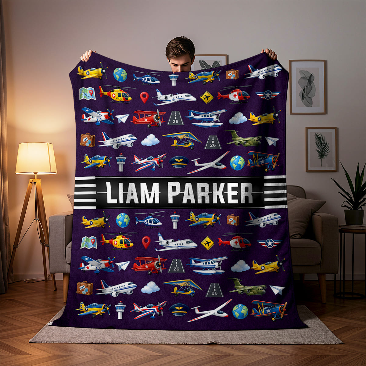 Personalized Airplane Blanket for Boys, Aviation Baby Gift, Custom Airplane Baby Blanket, Airplane Nursery Decor, Toddler Gift