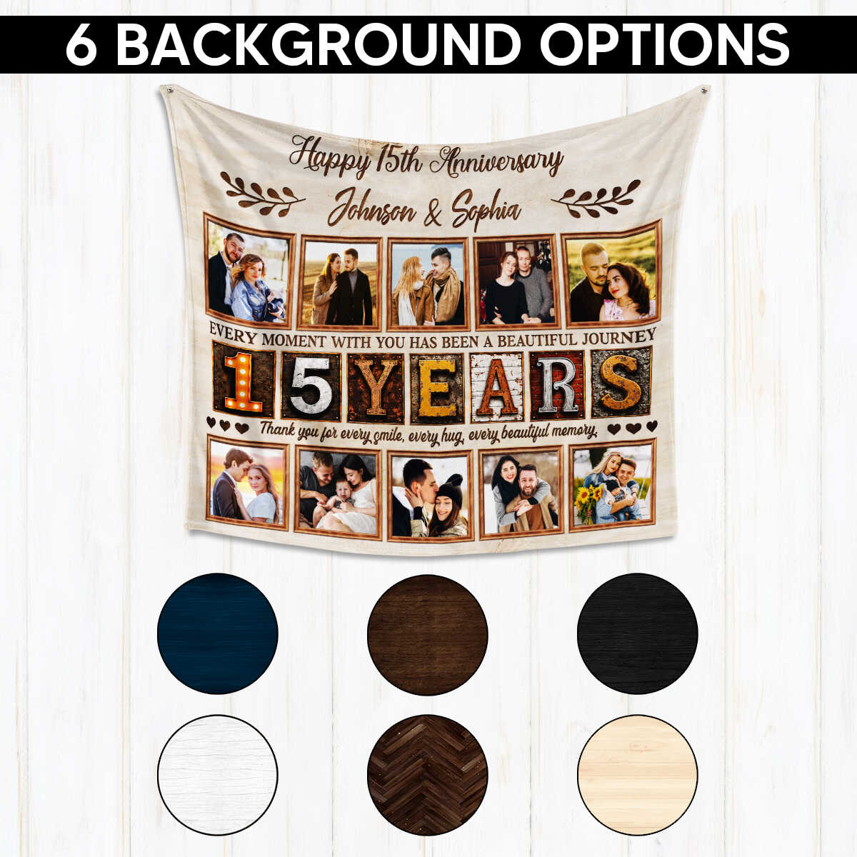 Personalized 15th Anniversary Photo Collage Blanket, Custom 15 Years Together Gift, 15th Wedding Anniversary Blanket, Couple Memory Keepsake