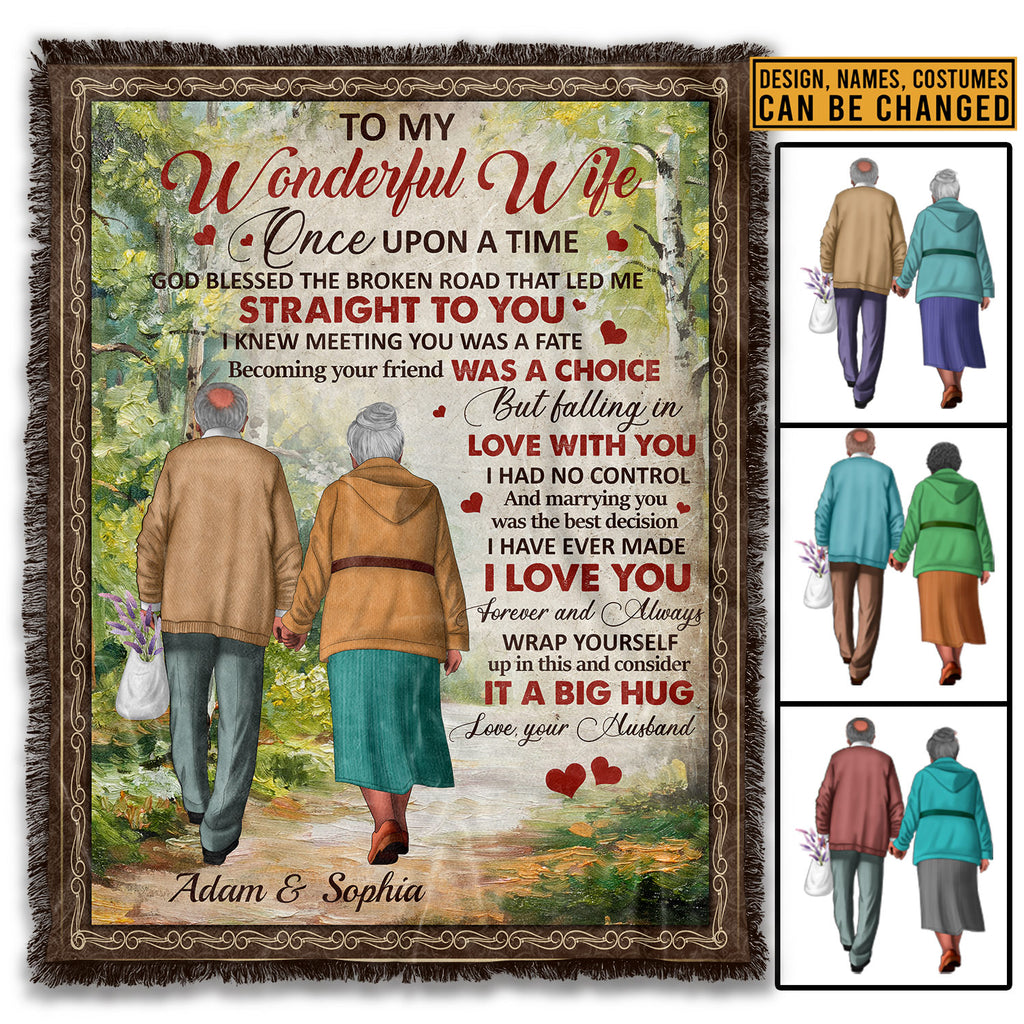 Custom Old Couple To My Wonderful Wife Once Upon A Time God Blessed The Broken Road Fleece Blanket – Sherpa Blanket