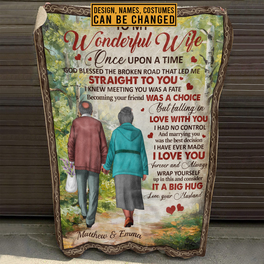 Custom Old Couple To My Wonderful Wife Once Upon A Time God Blessed The Broken Road Fleece Blanket – Sherpa Blanket