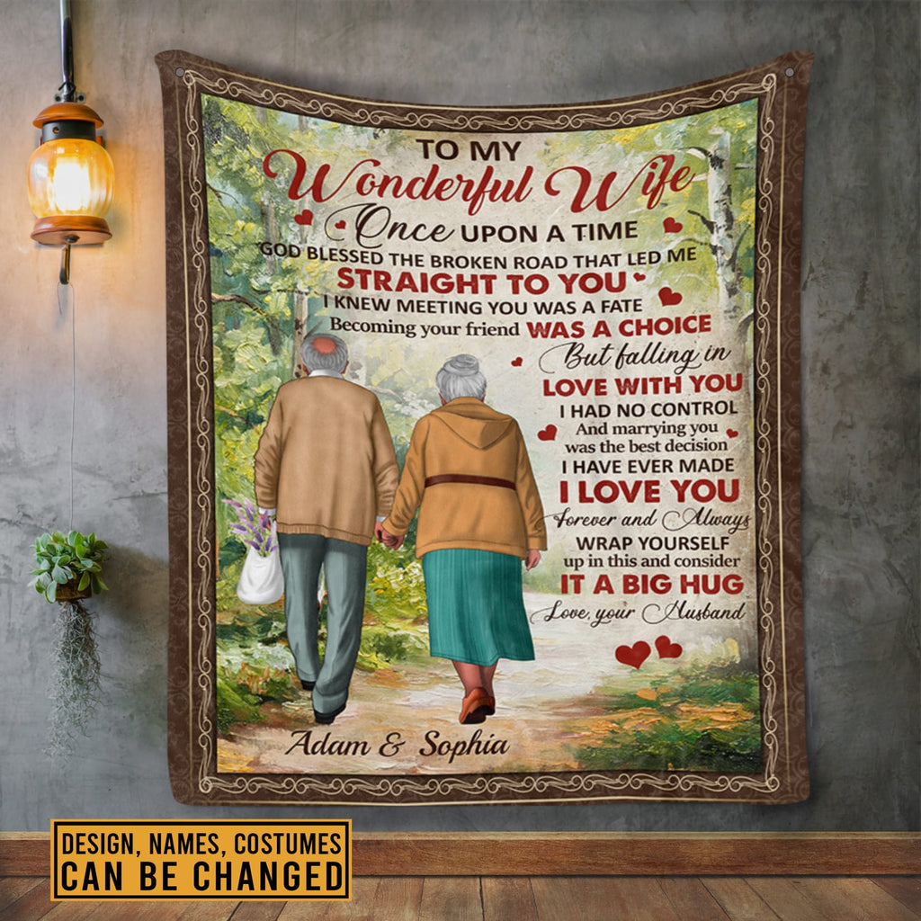 Custom Old Couple To My Wonderful Wife Once Upon A Time God Blessed The Broken Road Fleece Blanket – Sherpa Blanket
