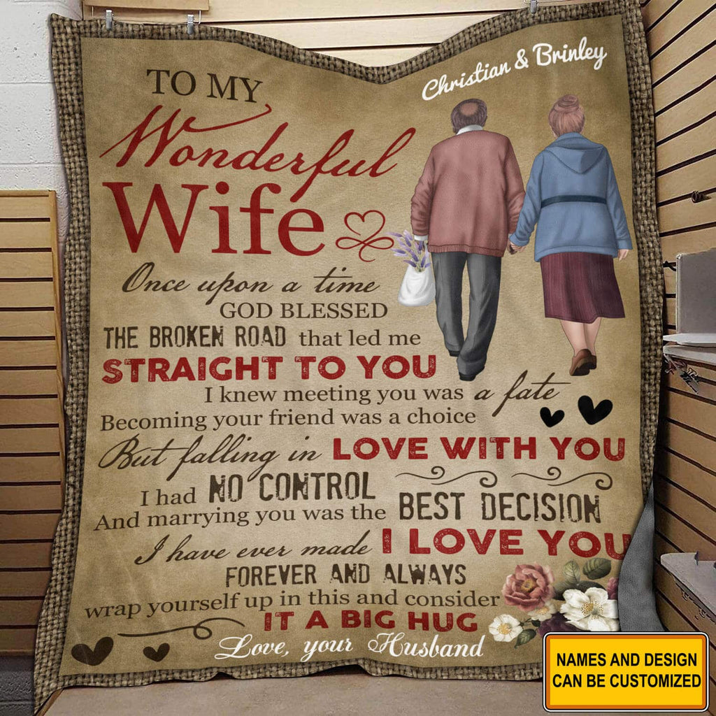 Personalized Old Couple To My Wonderful Wife Blanket – Gift For Wife From Husband – Custom Old Couple Throw Blanket